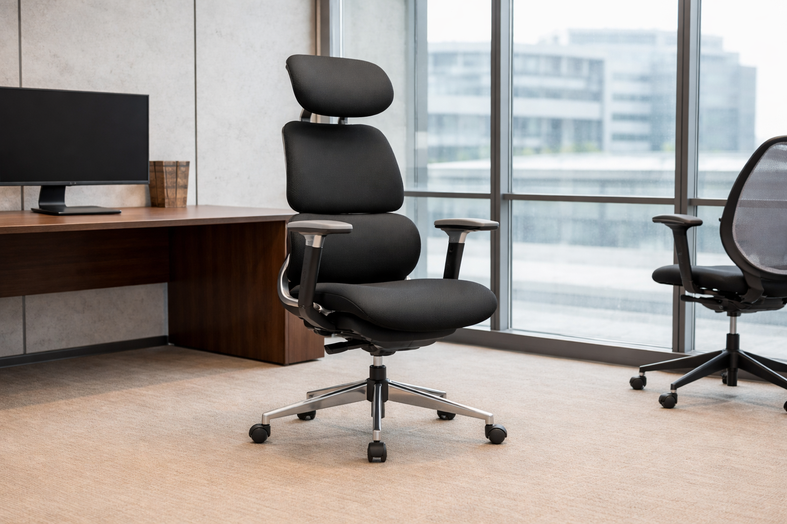 Silla ejecutiva diseñada para ofrecer confort y soporte durante largas jornadas de trabajo.